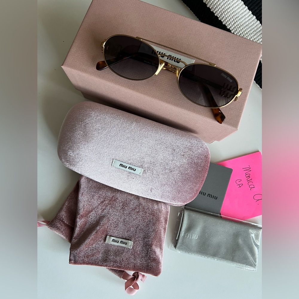 Miu Miu Gold Sunglasses with Pink Case